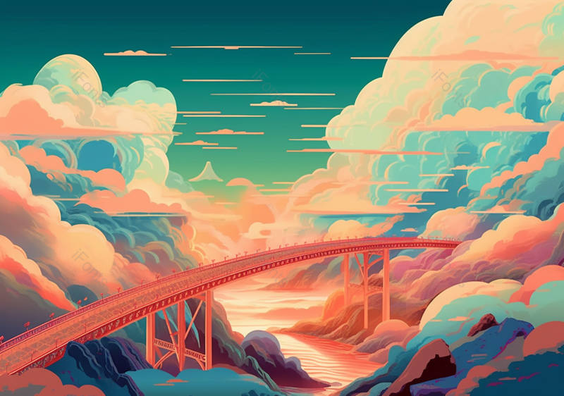 中国国潮风千厮门大桥风景,插画/手绘图,插画/手绘图库,插画/手绘图下载,插画/手绘